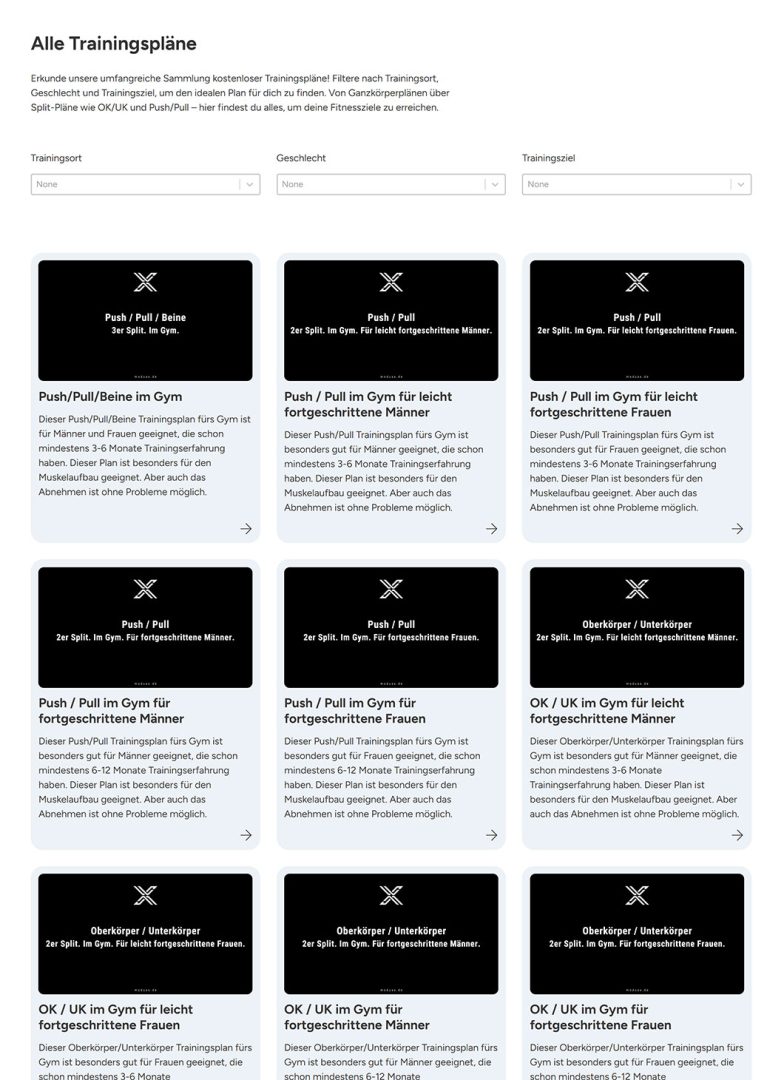 modusX Trainingspläne Übersicht