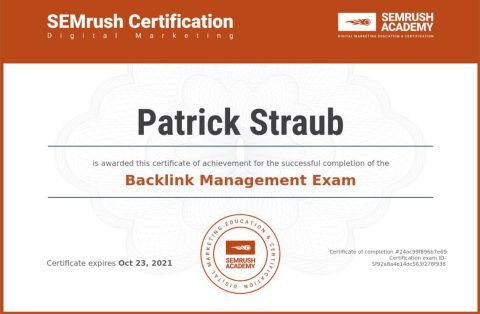 SEMRush Backlink Management Zertifikat