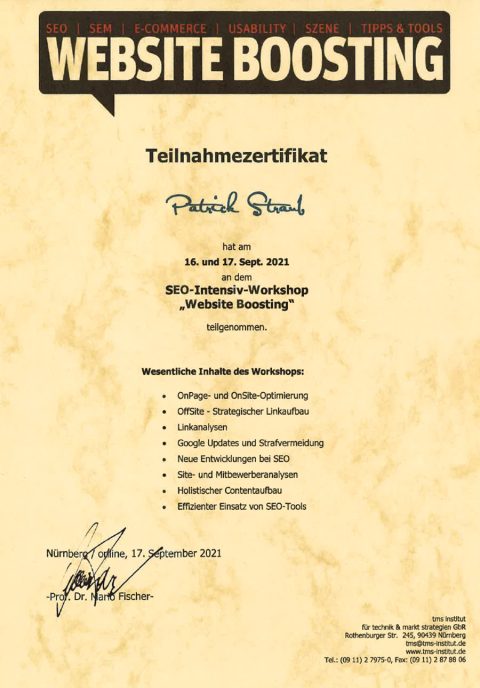 Website Boosting Teilnahmezertifikat